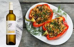 Krispigt Vinho Verde med kantarellfyllda paprikor